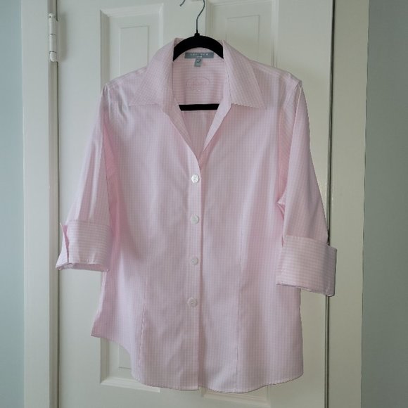 Foxcroft Women's Fitted Pink/White Checked Shirt NWOT Size 12 - Picture 7 of 13
